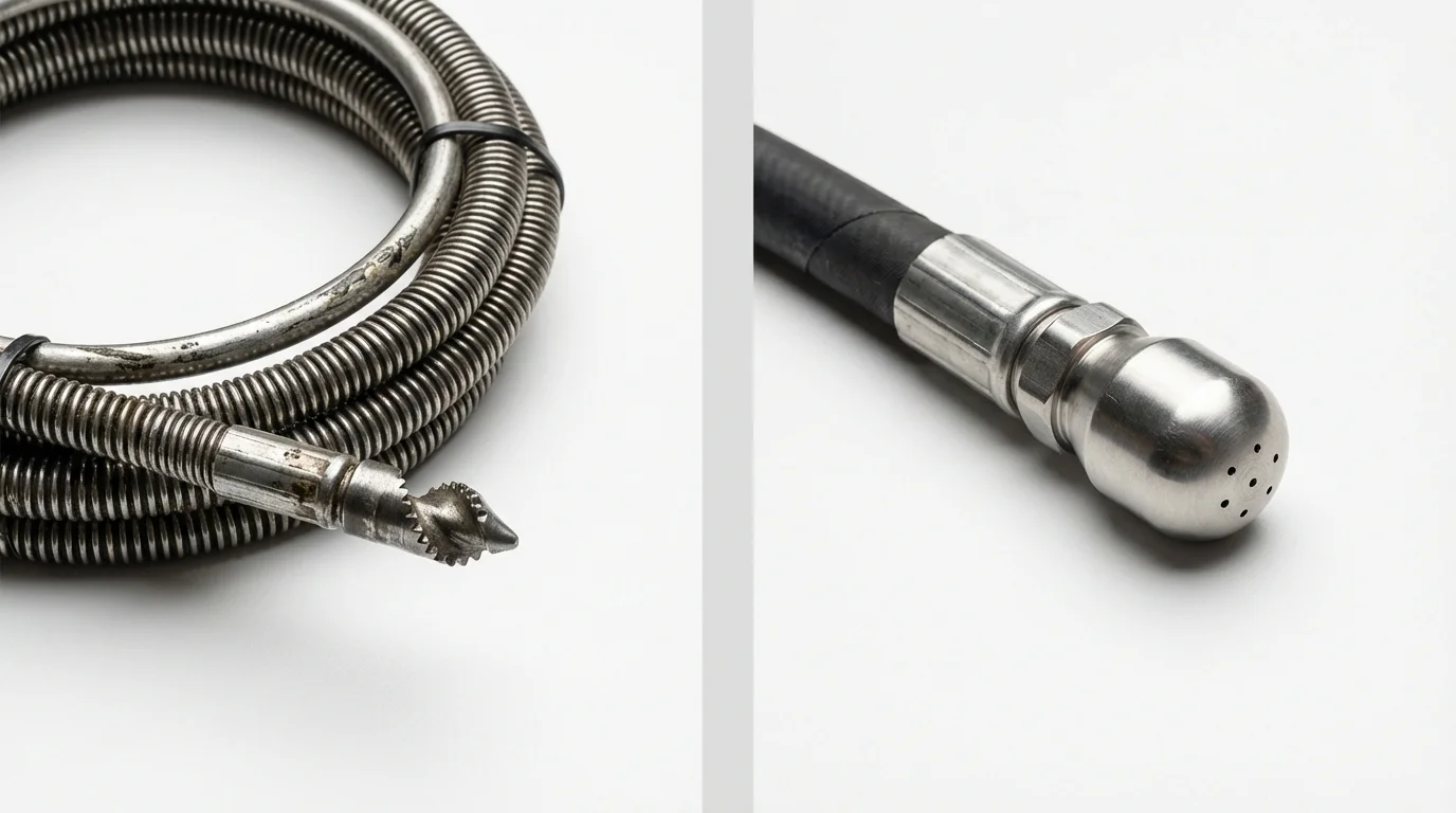 Drain snake cable and hydro jetting nozzle used for drain cleaning in Mableton, GA