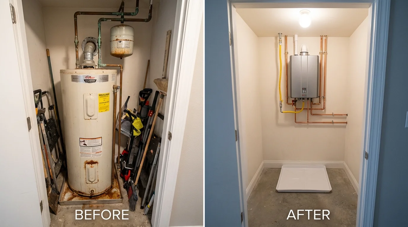 Tank water heater versus wall-mounted tankless unit comparison for Mableton, GA homeowners